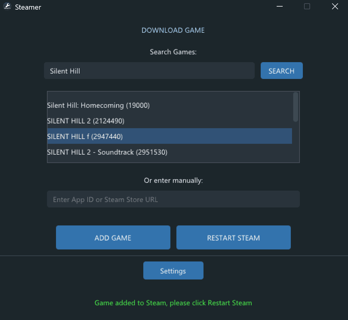 Step 3: Game added to Steam
